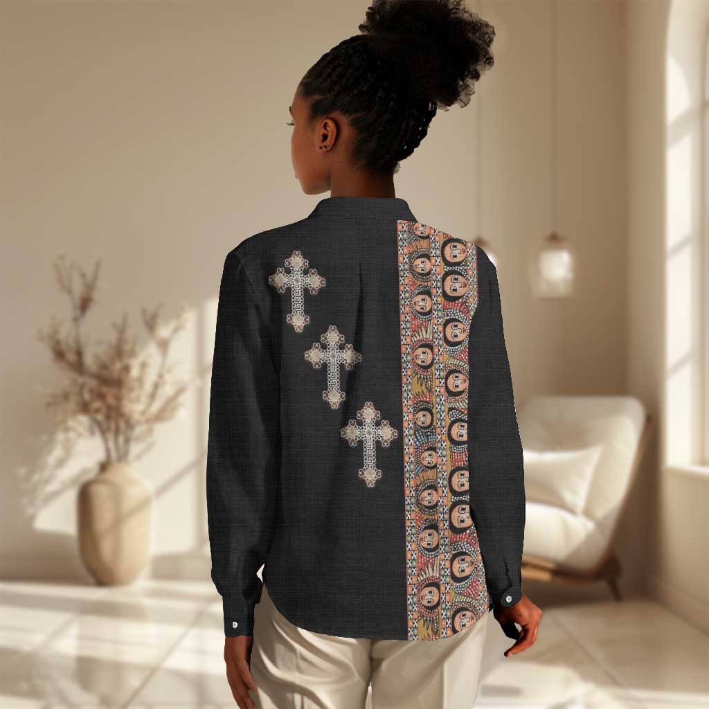 Ethiopia Angels Tilet With Cross Women Casual Shirt Black Color LT15