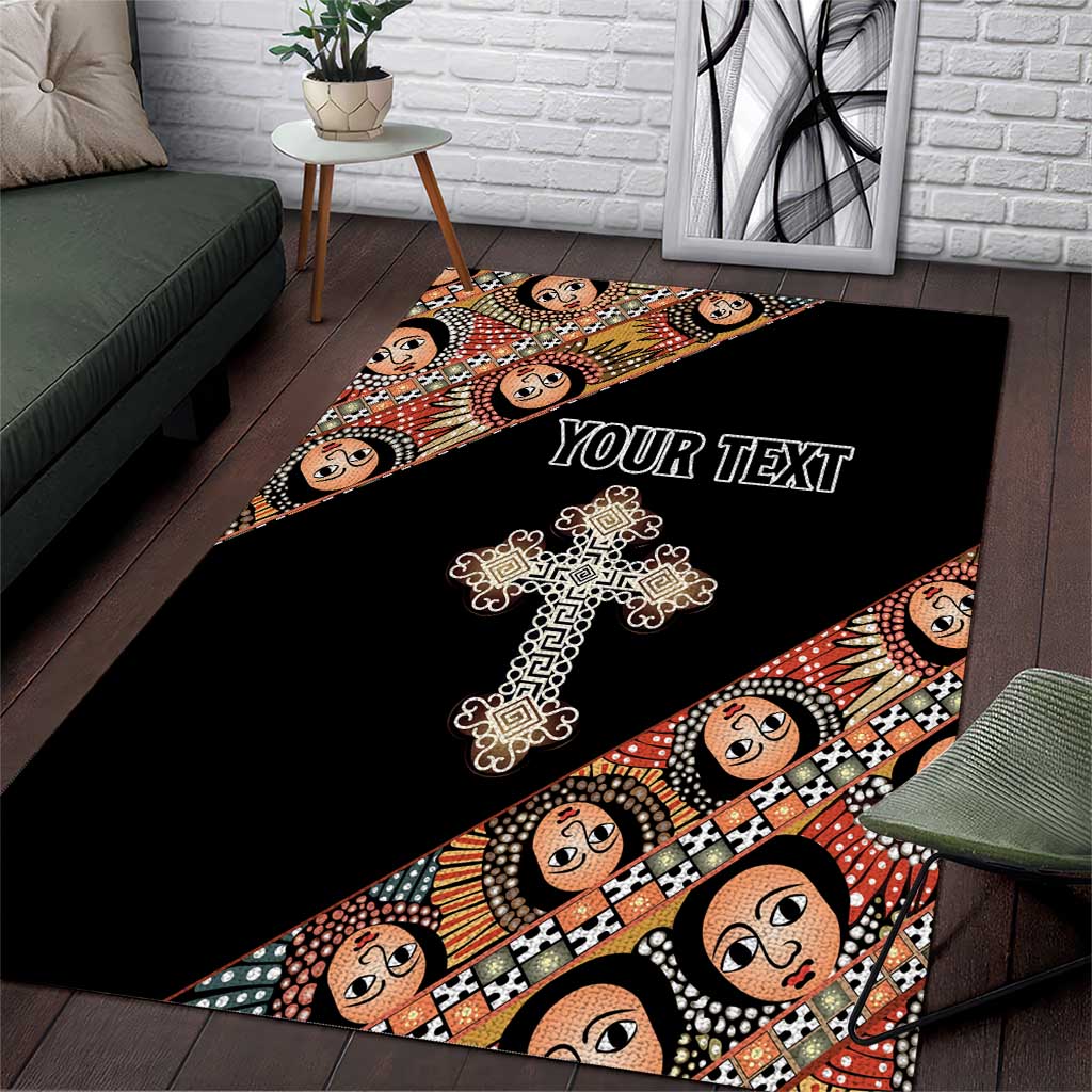 Personalized Ethiopia Area Rug Ethiopian Orthodox Church Angel Black Color LT15
