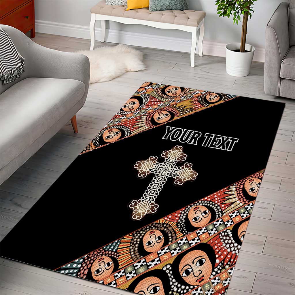 Personalized Ethiopia Area Rug Ethiopian Orthodox Church Angel Black Color LT15