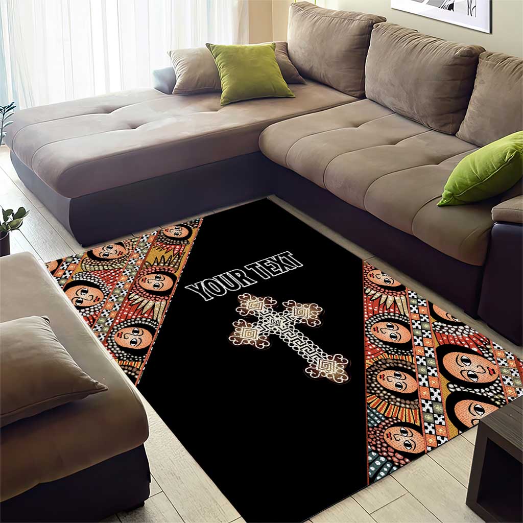 Personalized Ethiopia Area Rug Ethiopian Orthodox Church Angel Black Color LT15