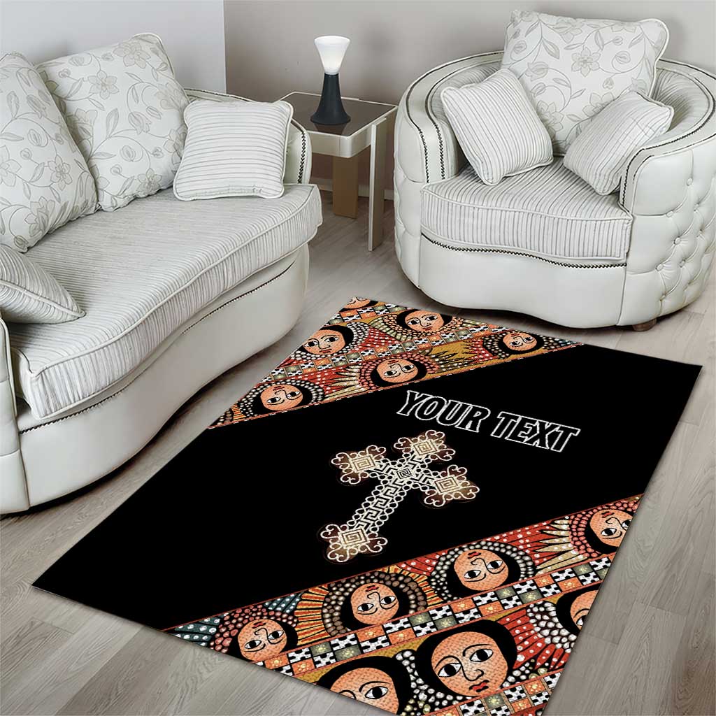 Personalized Ethiopia Area Rug Ethiopian Orthodox Church Angel Black Color LT15
