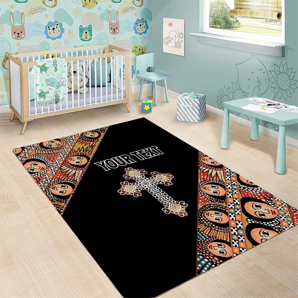 Personalized Ethiopia Area Rug Ethiopian Orthodox Church Angel Black Color LT15