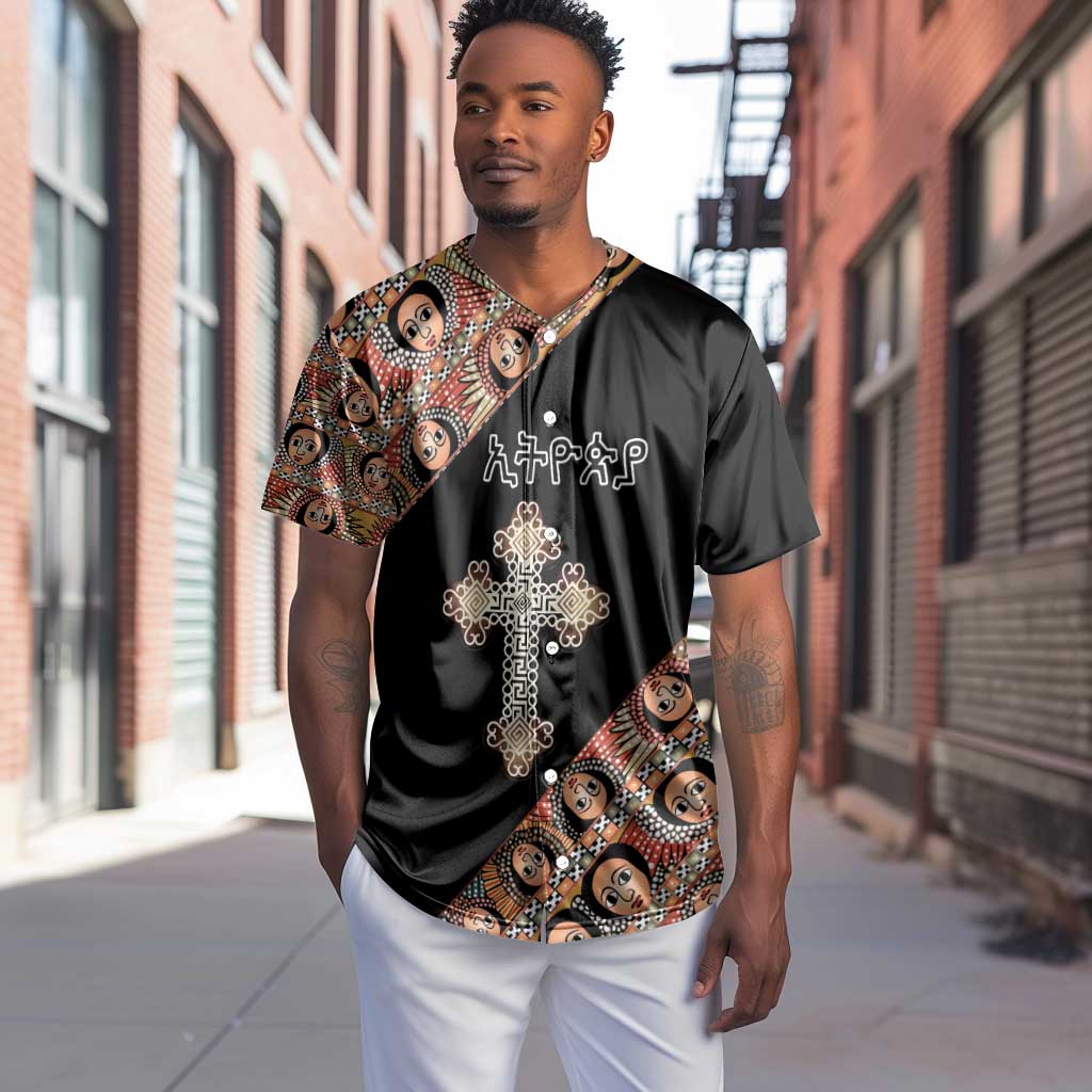 Personalized Ethiopia Baseball Jersey Ethiopian Orthodox Church Angel Black Color LT15