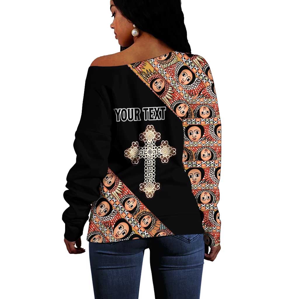 Personalized Ethiopia Off Shoulder Sweater Ethiopian Orthodox Church Angel Black Color LT15