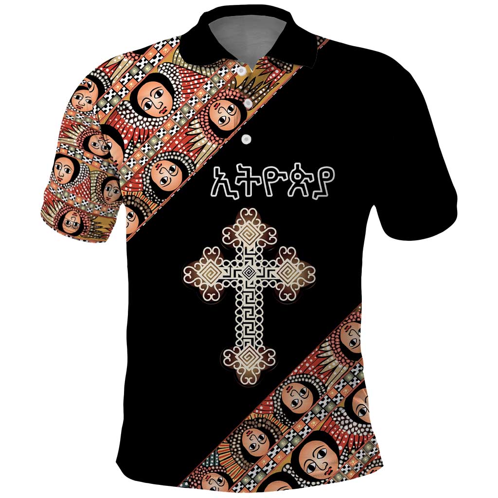Personalized Ethiopian Orthodox Church Angel Polo Shirt Black Color LT15