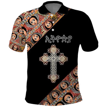 Personalized Ethiopian Orthodox Church Angel Polo Shirt Black Color LT15