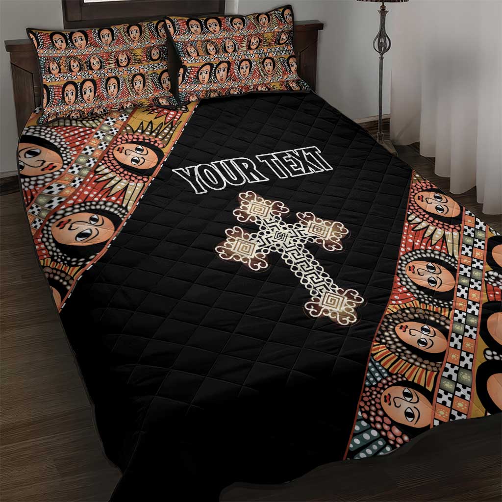 Personalized Ethiopia Quilt Bed Set Ethiopian Orthodox Church Angel Black Color LT15