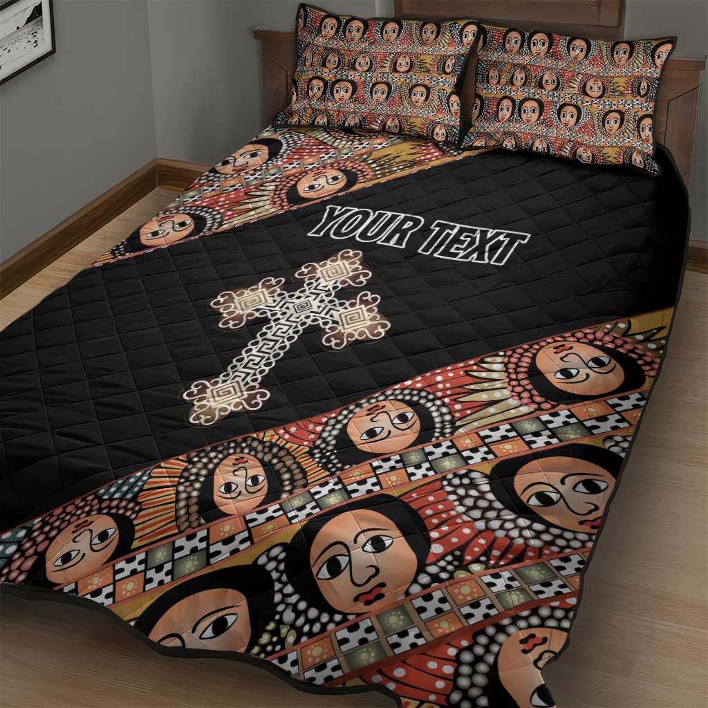 Personalized Ethiopia Quilt Bed Set Ethiopian Orthodox Church Angel Black Color LT15