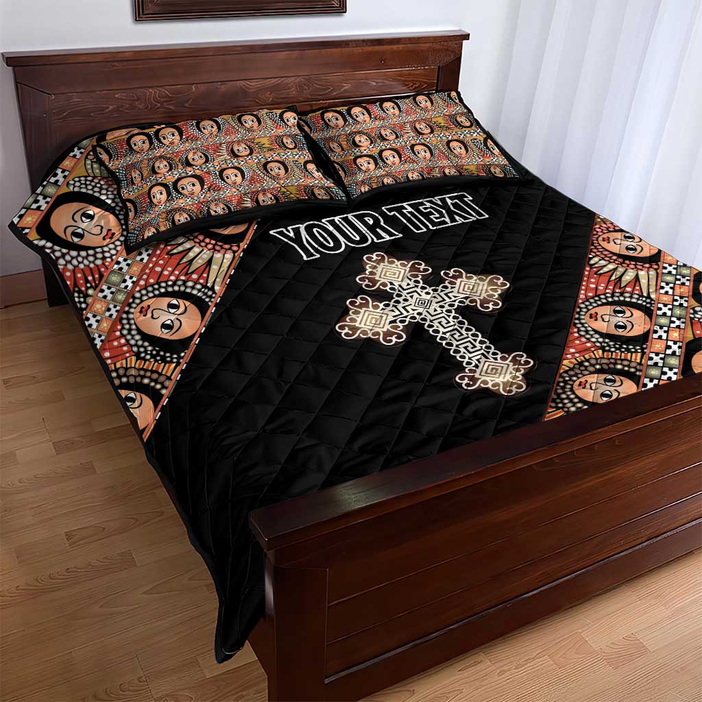 Personalized Ethiopia Quilt Bed Set Ethiopian Orthodox Church Angel Black Color LT15