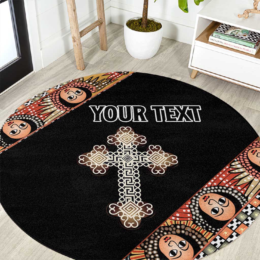 Personalized Ethiopia Round Carpet Ethiopian Orthodox Church Angel Black Color LT15