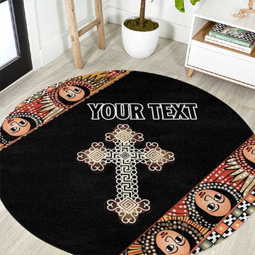 Personalized Ethiopia Round Carpet Ethiopian Orthodox Church Angel Black Color LT15