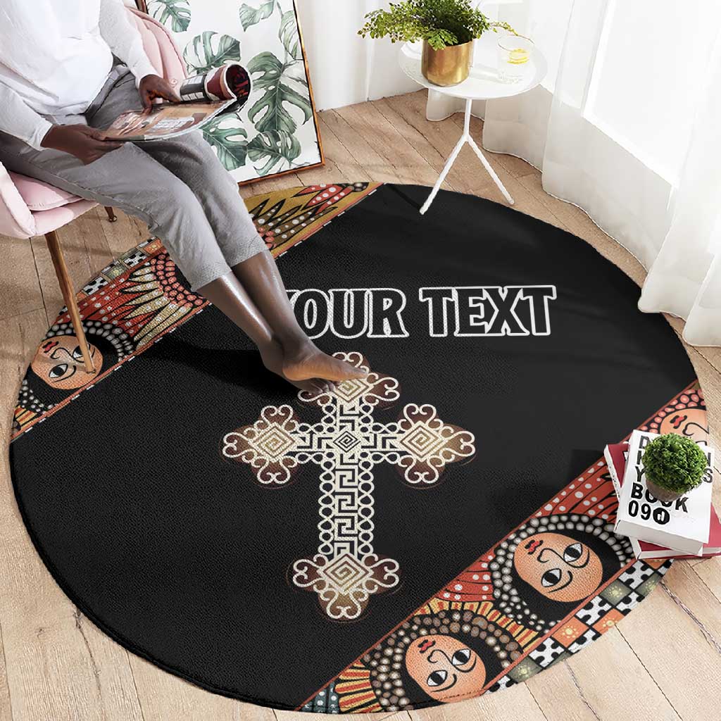 Personalized Ethiopia Round Carpet Ethiopian Orthodox Church Angel Black Color LT15
