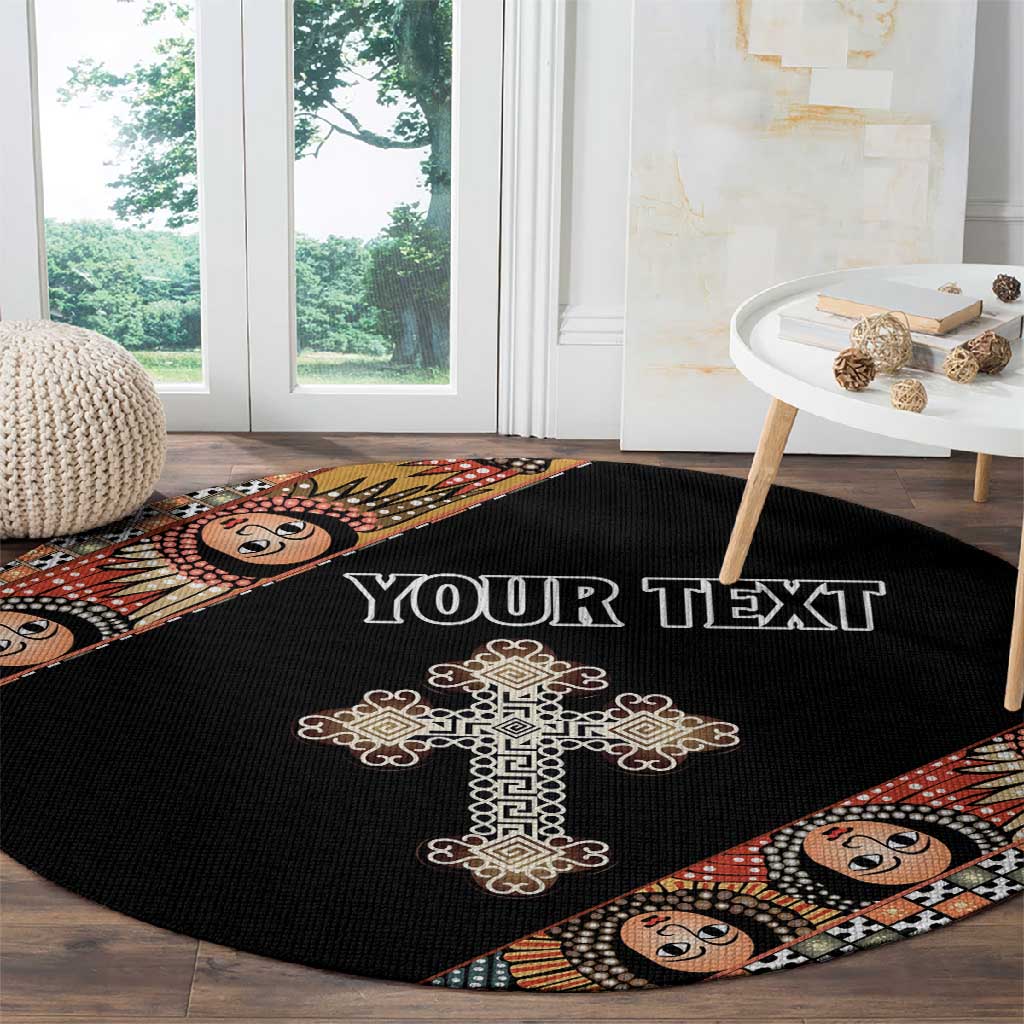 Personalized Ethiopia Round Carpet Ethiopian Orthodox Church Angel Black Color LT15