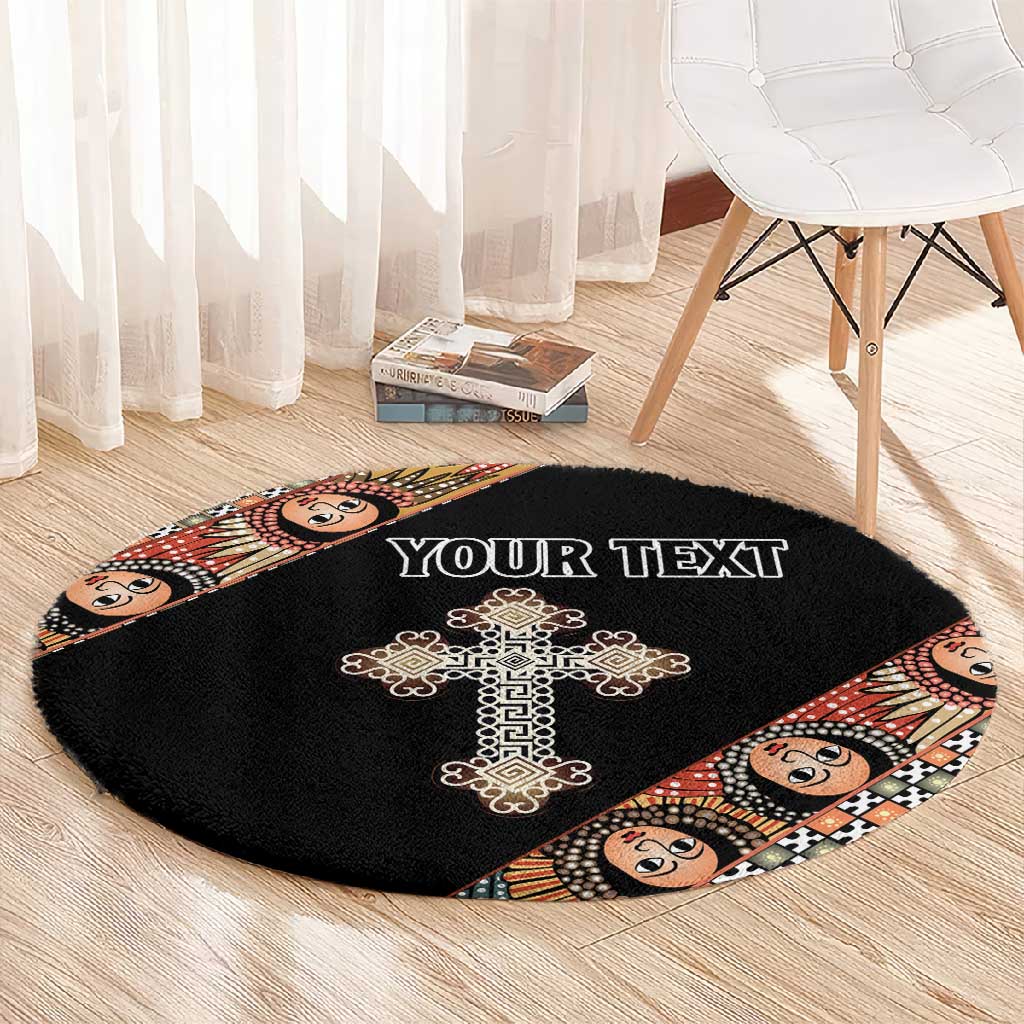 Personalized Ethiopia Round Carpet Ethiopian Orthodox Church Angel Black Color LT15