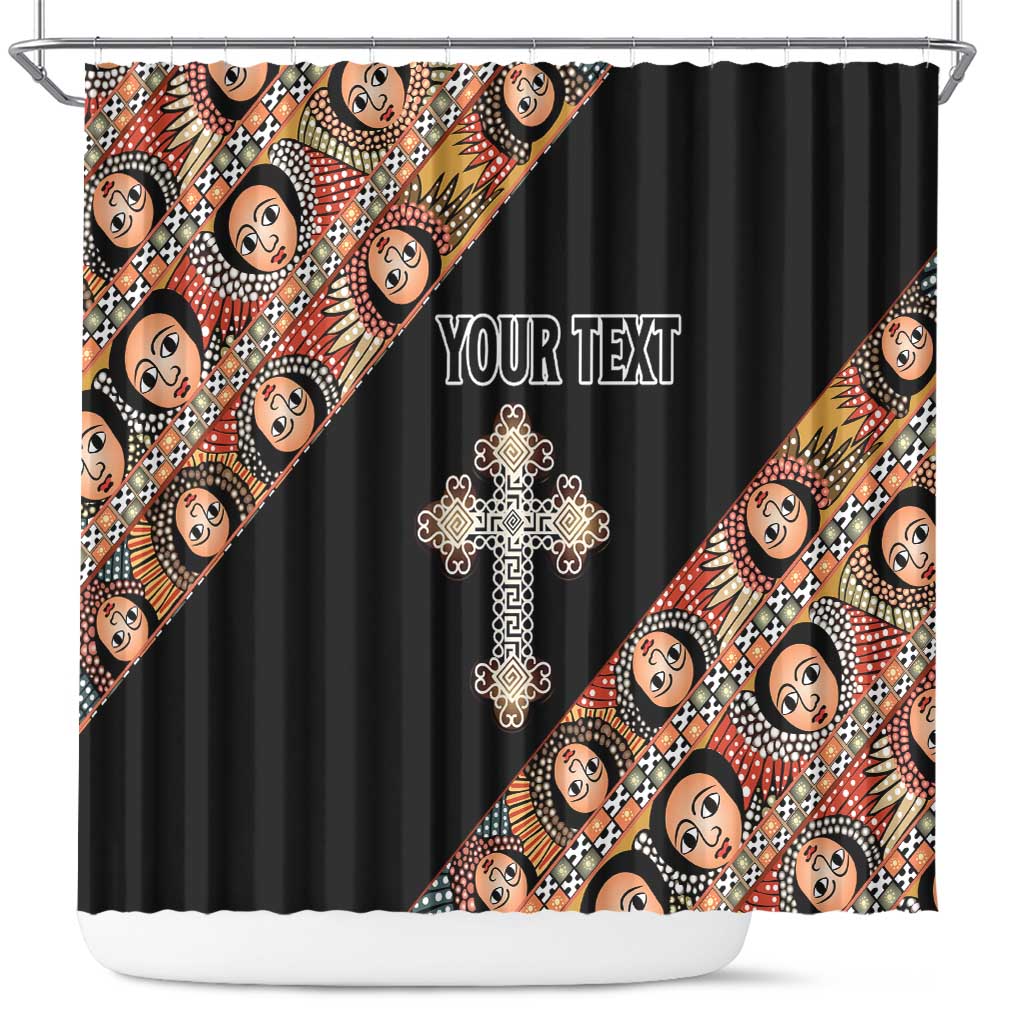 Personalized Ethiopian Orthodox Church Angel Shower Curtain Black Color LT15