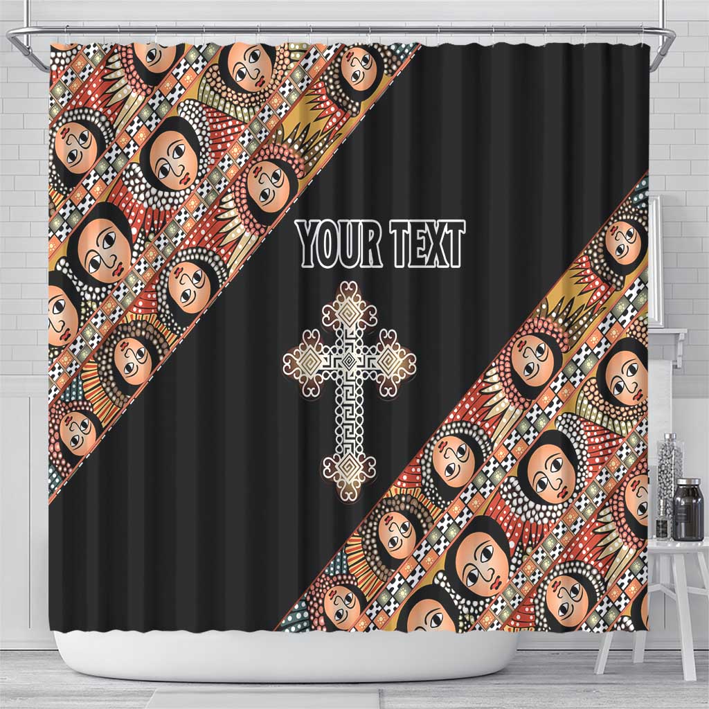 Personalized Ethiopian Orthodox Church Angel Shower Curtain Black Color LT15