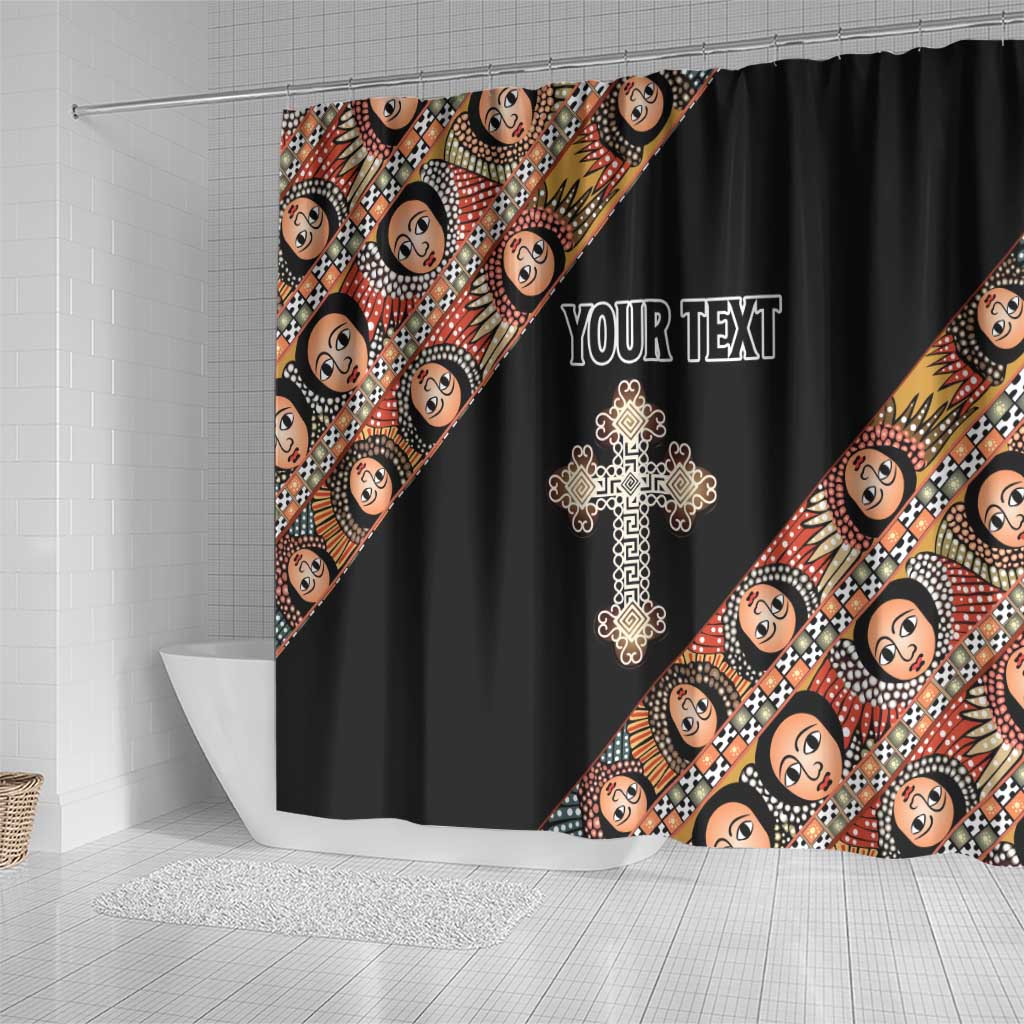 Personalized Ethiopian Orthodox Church Angel Shower Curtain Black Color LT15
