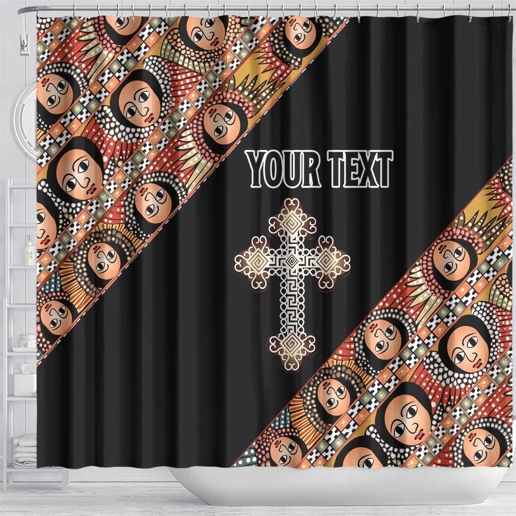 Personalized Ethiopian Orthodox Church Angel Shower Curtain Black Color LT15