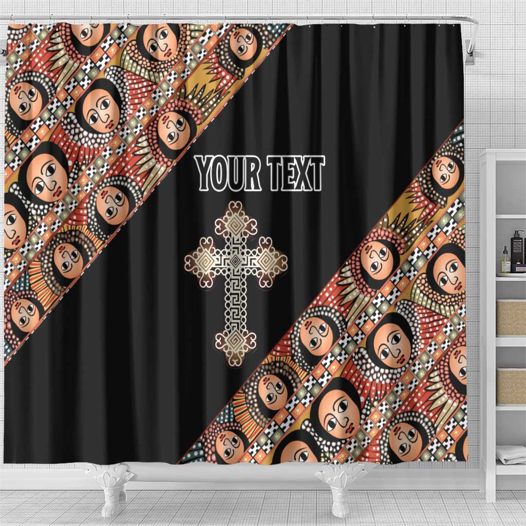 Personalized Ethiopian Orthodox Church Angel Shower Curtain Black Color LT15