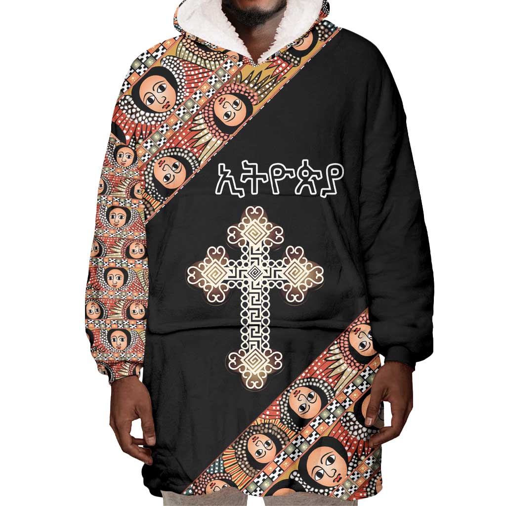 Personalized Ethiopia Wearable Blanket Hoodie Ethiopian Orthodox Church Angel Black Color LT15