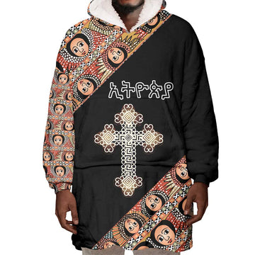 Personalized Ethiopia Wearable Blanket Hoodie Ethiopian Orthodox Church Angel Black Color LT15