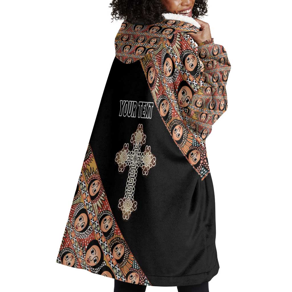 Personalized Ethiopia Wearable Blanket Hoodie Ethiopian Orthodox Church Angel Black Color LT15
