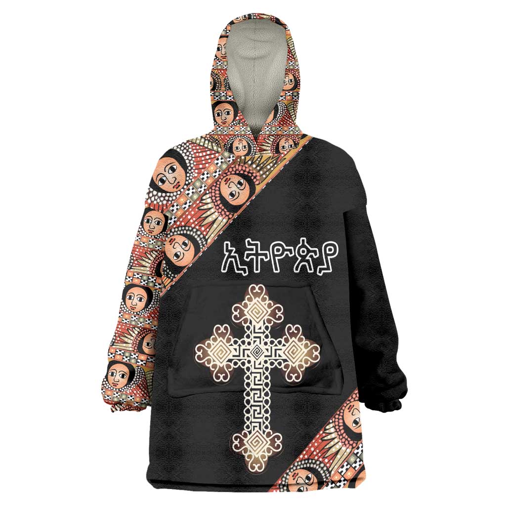 Personalized Ethiopia Wearable Blanket Hoodie Ethiopian Orthodox Church Angel Black Color LT15