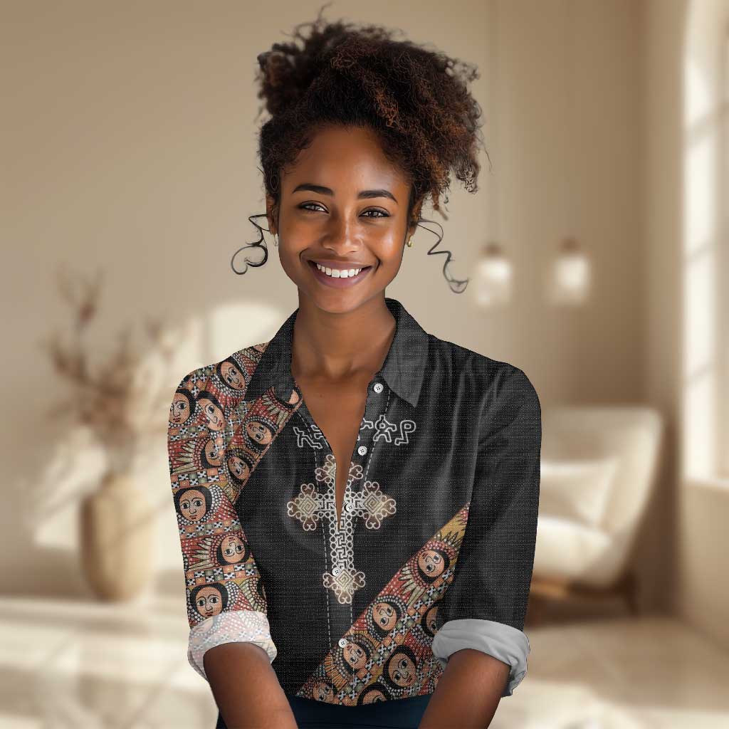 Personalized Ethiopia Women Casual Shirt Ethiopian Orthodox Church Angel Black Color LT15