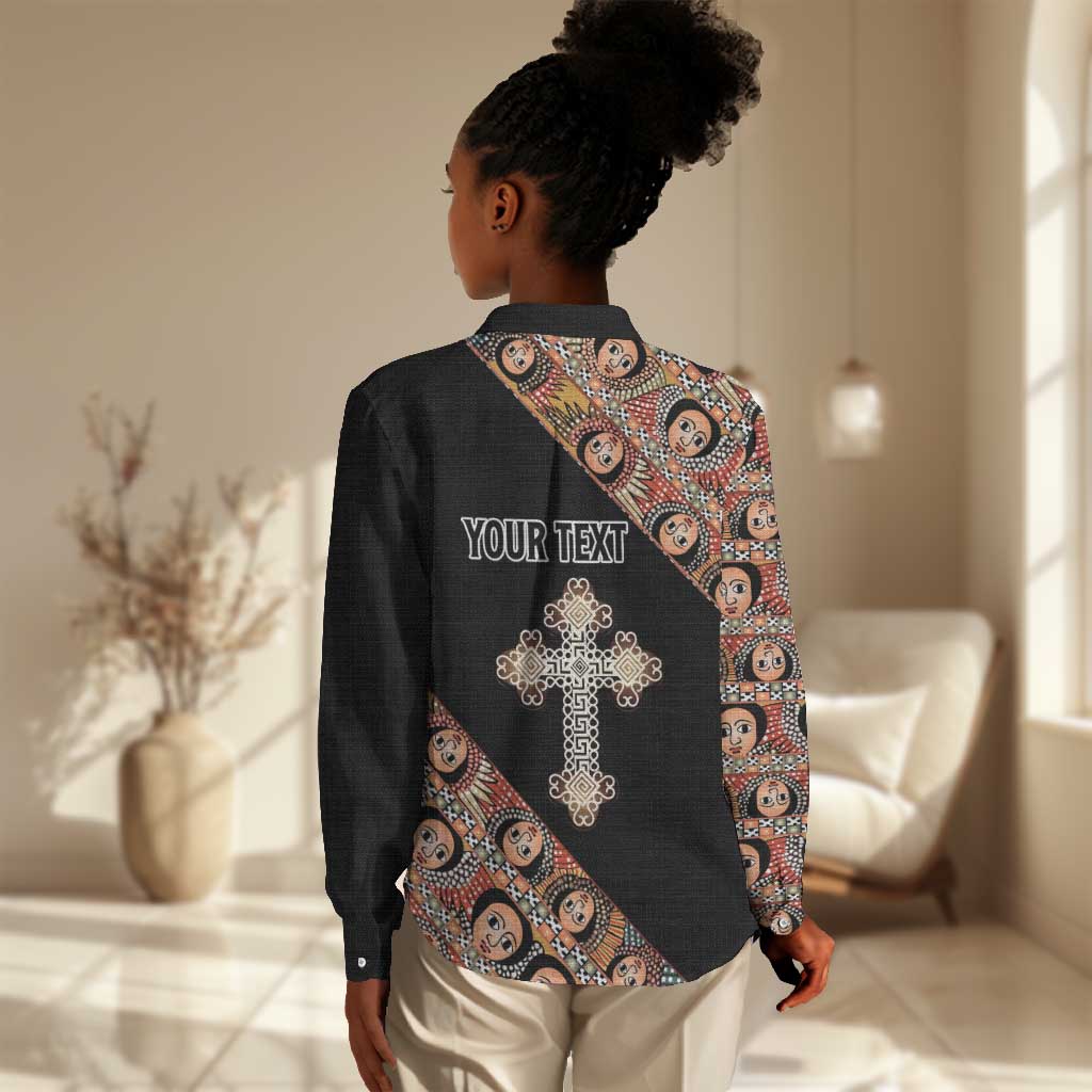 Personalized Ethiopia Women Casual Shirt Ethiopian Orthodox Church Angel Black Color LT15