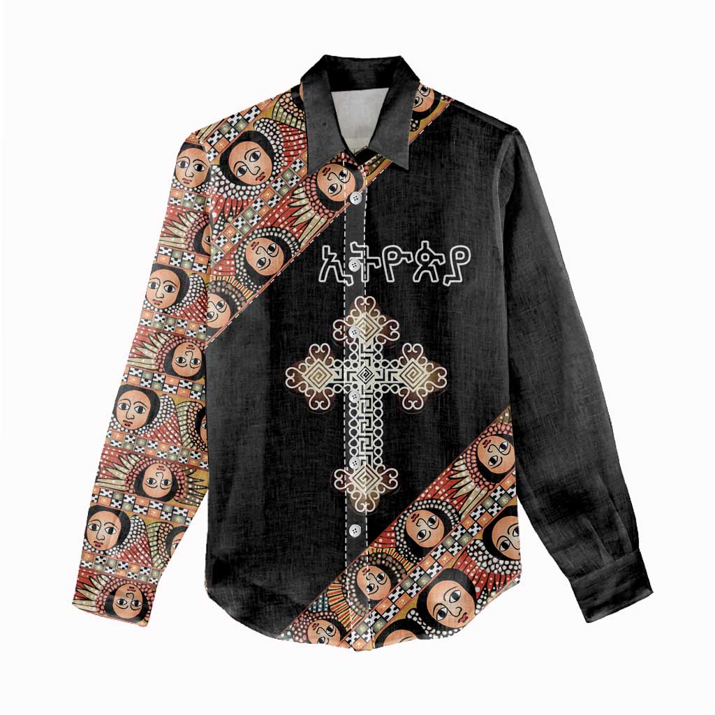 Personalized Ethiopia Women Casual Shirt Ethiopian Orthodox Church Angel Black Color LT15
