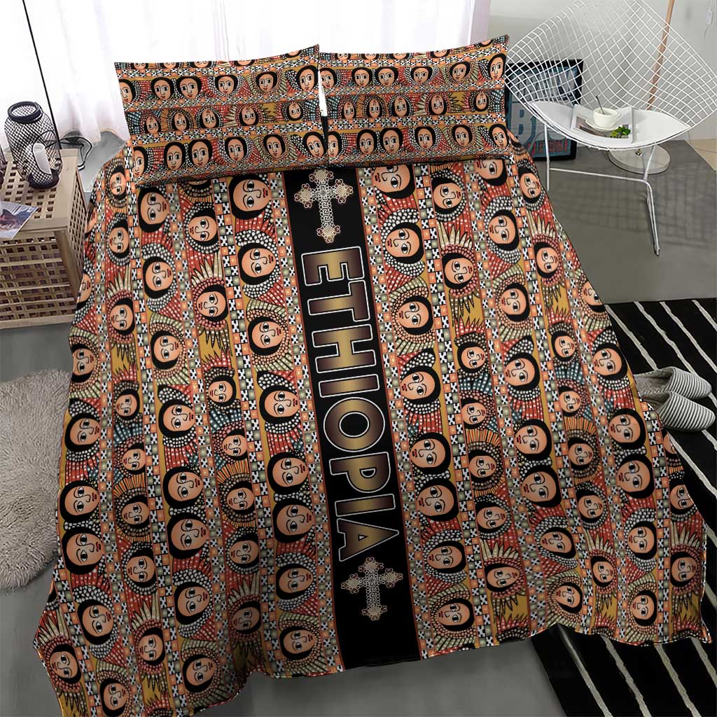 Ethiopia Bedding Set Ethiopian Tewahedo Angel Orthodox Black Color LT15