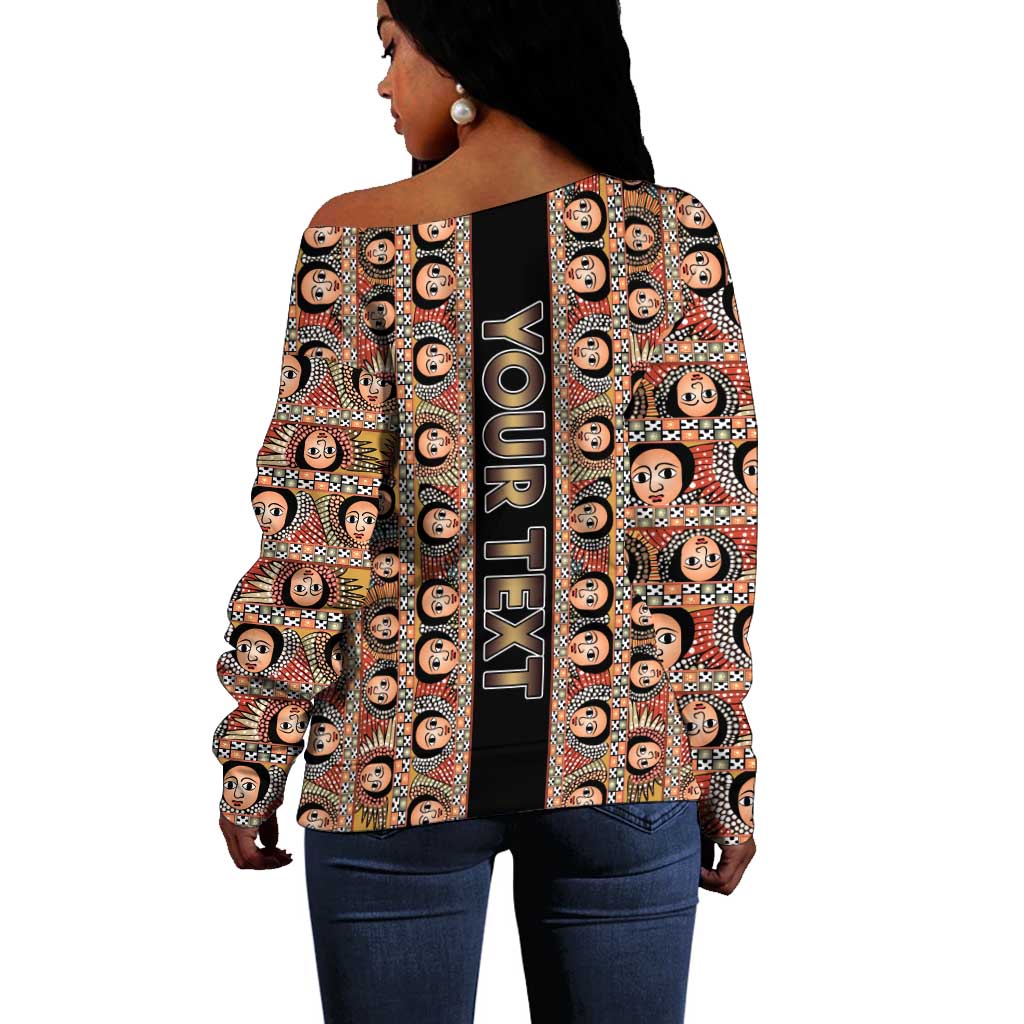 Personalized Ethiopia Off Shoulder Sweater Ethiopian Tewahedo Angel Orthodox Black Color LT15
