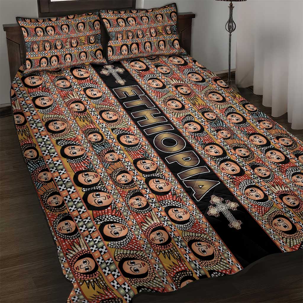 Ethiopia Quilt Bed Set Ethiopian Tewahedo Angel Orthodox Black Color LT15