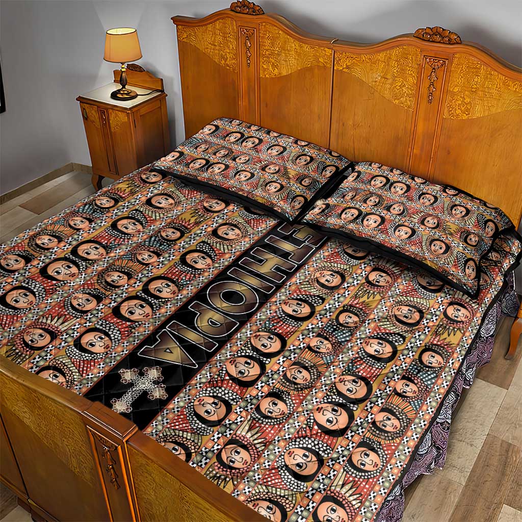 Ethiopia Quilt Bed Set Ethiopian Tewahedo Angel Orthodox Black Color LT15
