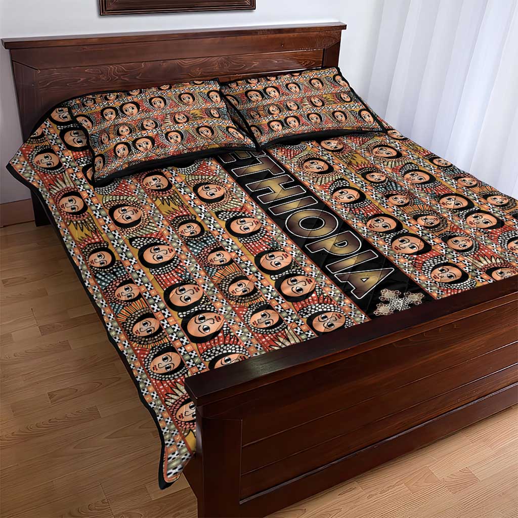 Ethiopia Quilt Bed Set Ethiopian Tewahedo Angel Orthodox Black Color LT15