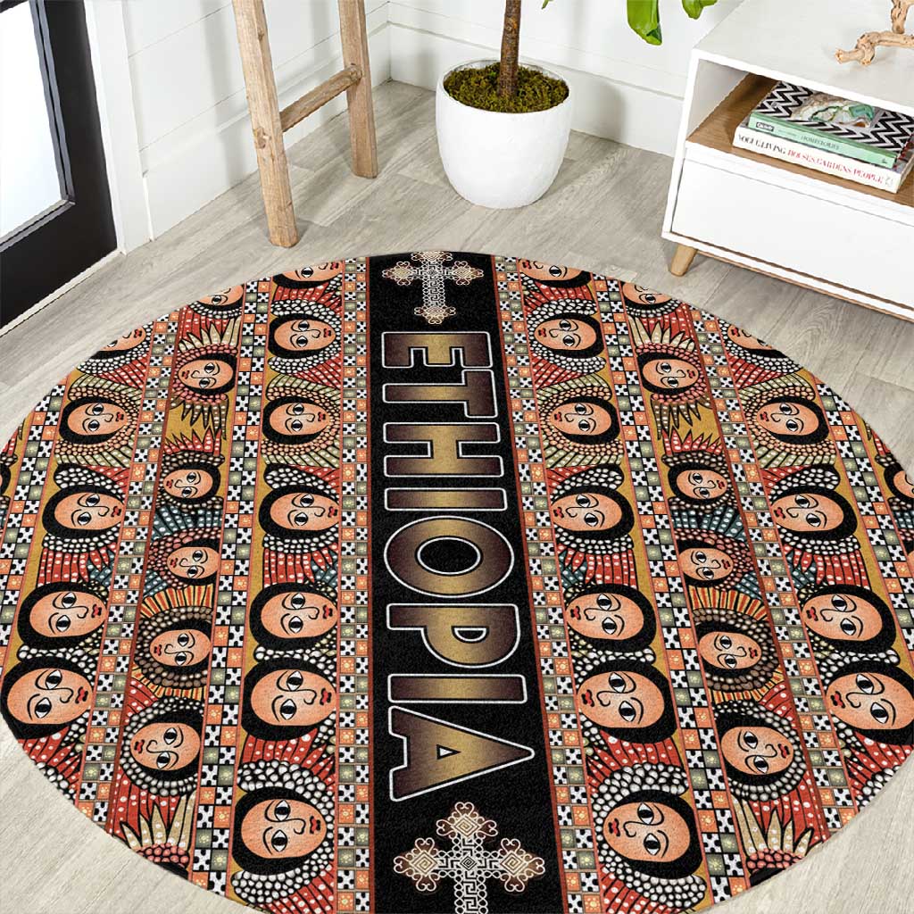 Ethiopia Round Carpet Ethiopian Tewahedo Angel Orthodox Black Color LT15