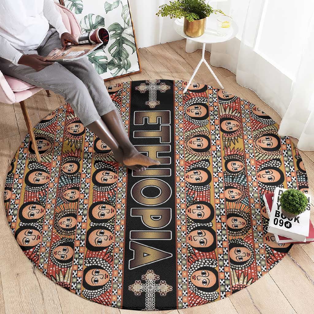 Ethiopia Round Carpet Ethiopian Tewahedo Angel Orthodox Black Color LT15