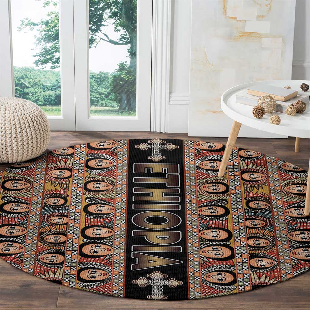 Ethiopia Round Carpet Ethiopian Tewahedo Angel Orthodox Black Color LT15