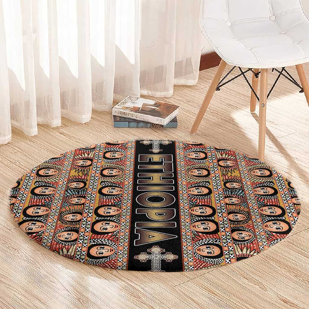 Ethiopia Round Carpet Ethiopian Tewahedo Angel Orthodox Black Color LT15