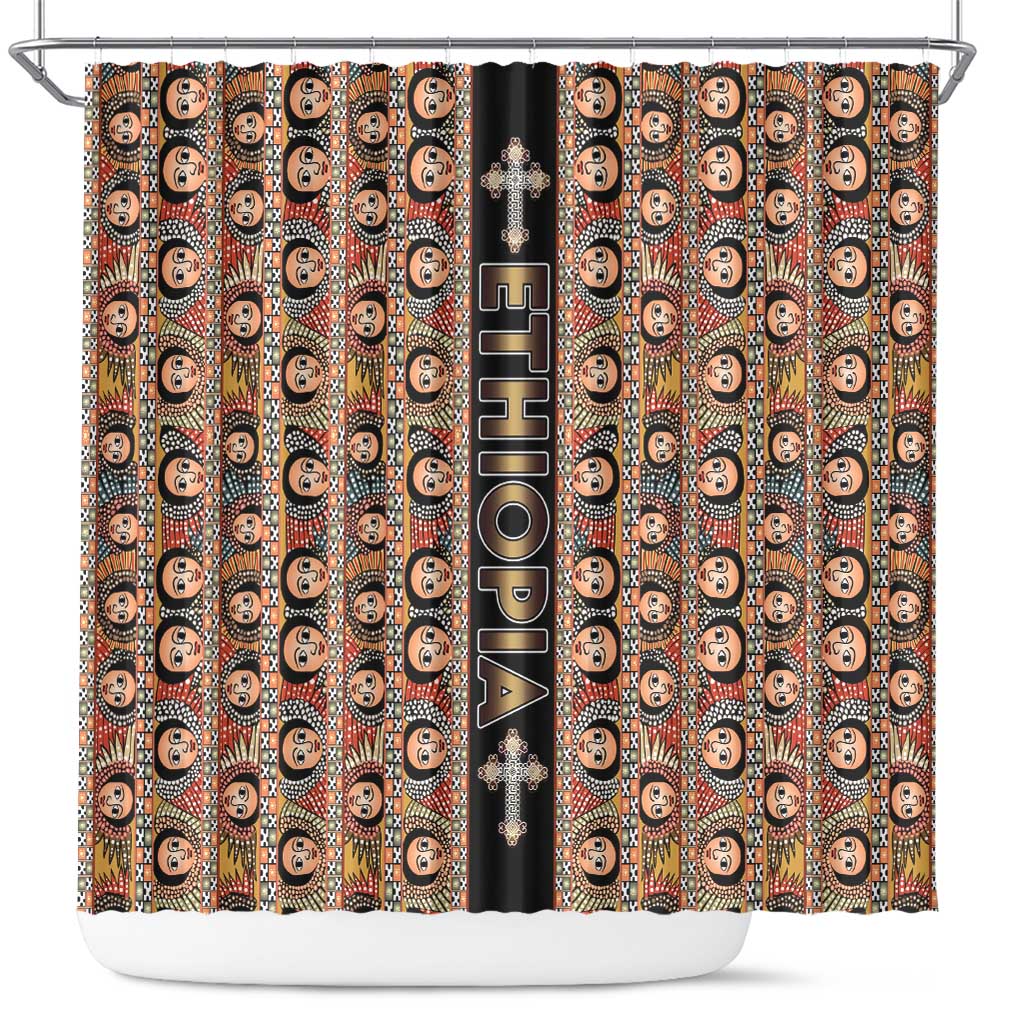 Ethiopian Tewahedo Angel Orthodox Shower Curtain Black Color LT15