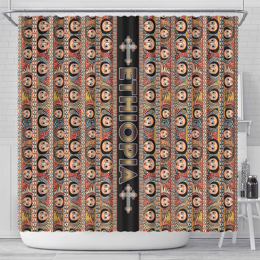 Ethiopian Tewahedo Angel Orthodox Shower Curtain Black Color LT15