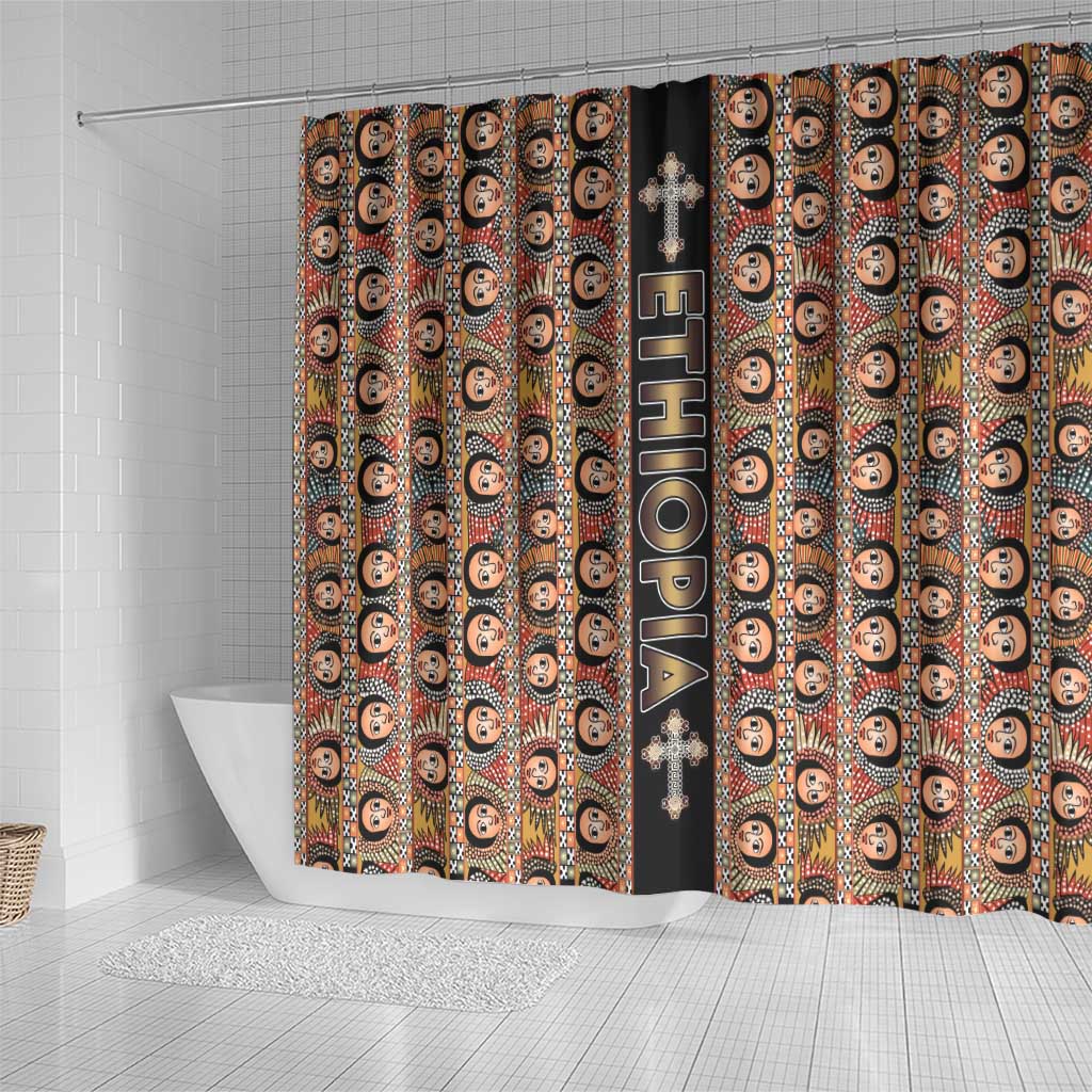 Ethiopian Tewahedo Angel Orthodox Shower Curtain Black Color LT15