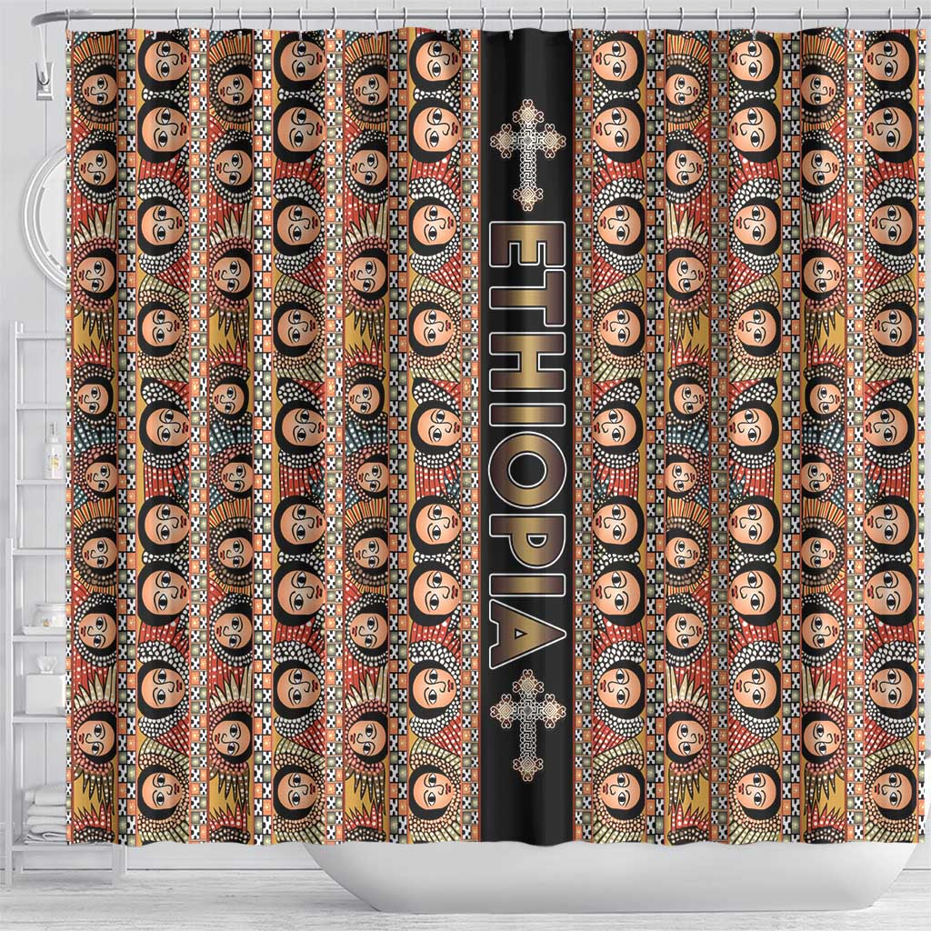 Ethiopian Tewahedo Angel Orthodox Shower Curtain Black Color LT15