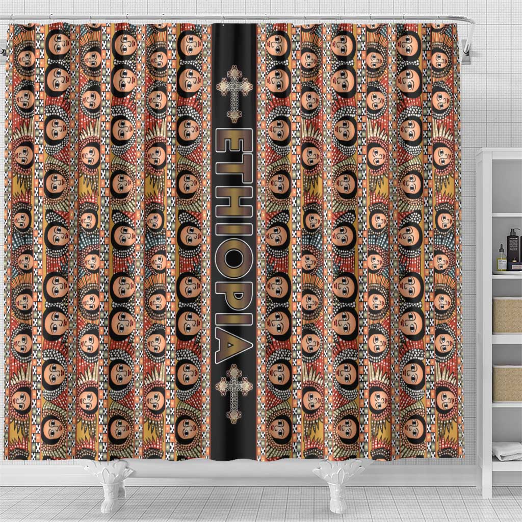 Ethiopian Tewahedo Angel Orthodox Shower Curtain Black Color LT15