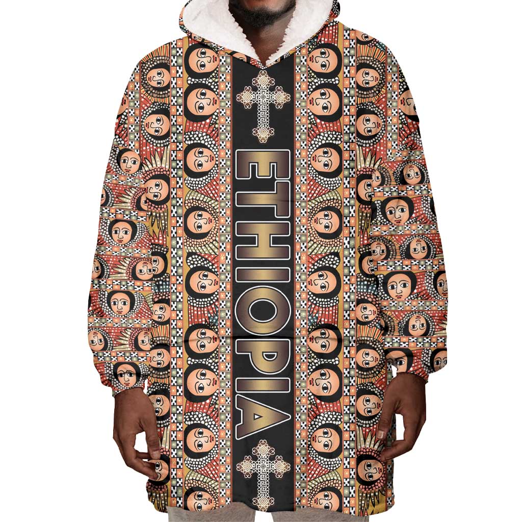 Personalized Ethiopia Wearable Blanket Hoodie Ethiopian Tewahedo Angel Orthodox Black Color LT15