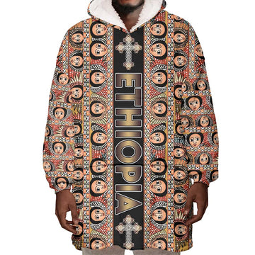 Personalized Ethiopia Wearable Blanket Hoodie Ethiopian Tewahedo Angel Orthodox Black Color LT15