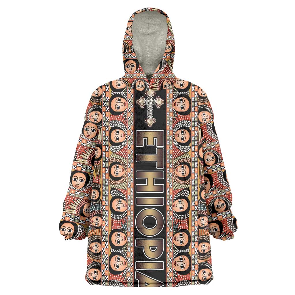 Personalized Ethiopia Wearable Blanket Hoodie Ethiopian Tewahedo Angel Orthodox Black Color LT15