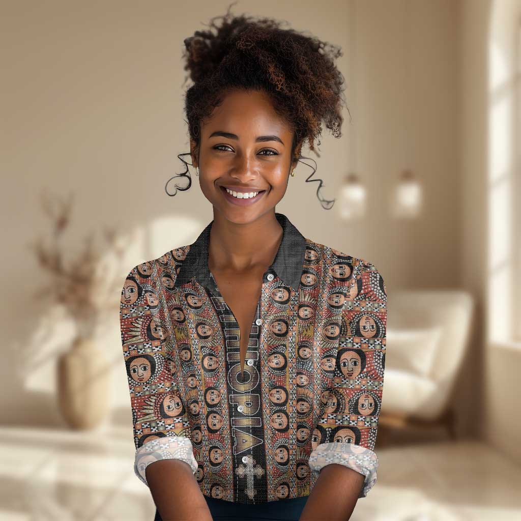 Personalized Ethiopia Women Casual Shirt Ethiopian Tewahedo Angel Orthodox Black Color LT15