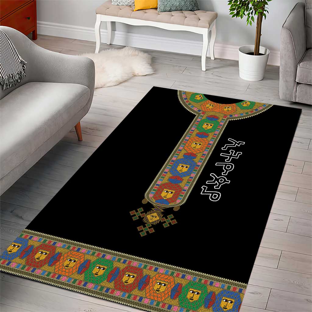 Ethiopia Saba Kemis Habesha Style Area Rug Black Color LT15