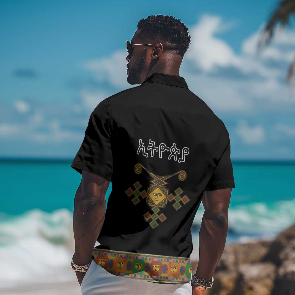 Ethiopia Saba Kemis Habesha Style Hawaiian Shirt Black Color LT15